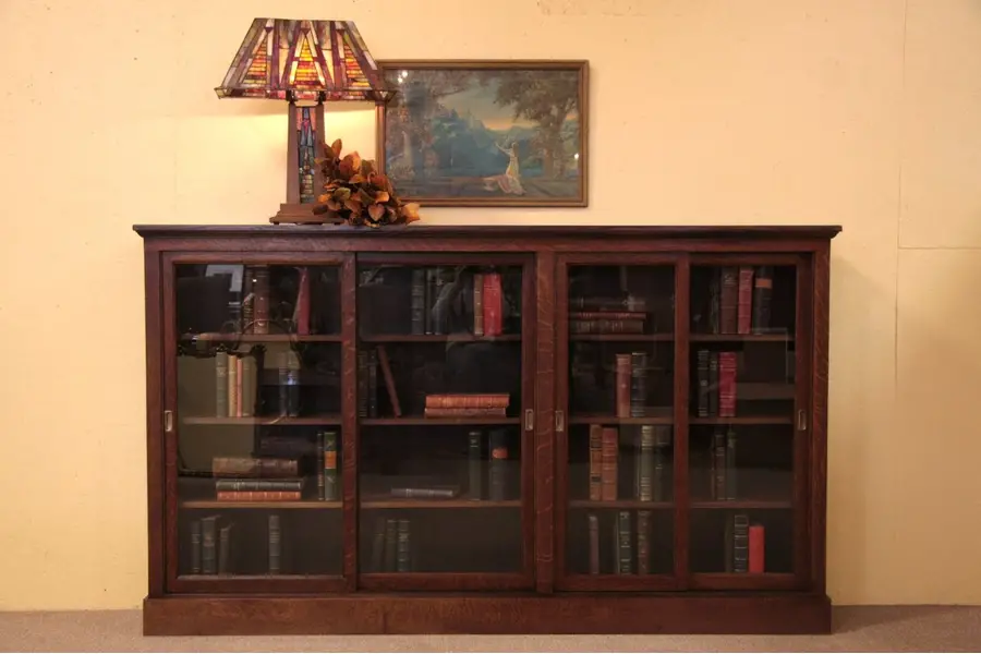 Photo of Oak Arts & Crafts Antique Bookcase, Sliding Doors