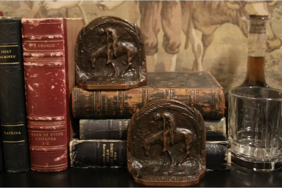 Photo of End of the Trail Pair Antique 1910 Bronze Bookends