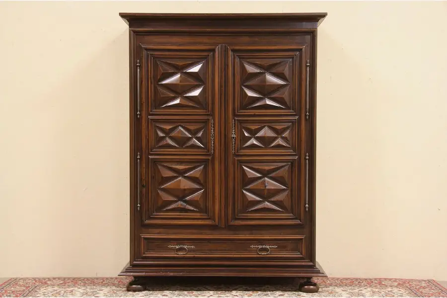Photo of Spanish Colonial Carved 1900 Antique Armoire or Linen Cabinet