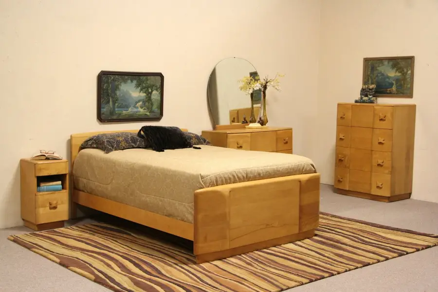 Photo of Midcentury Modern Birch 4 PC. Full Size 1950 Vintage Bedroom Set