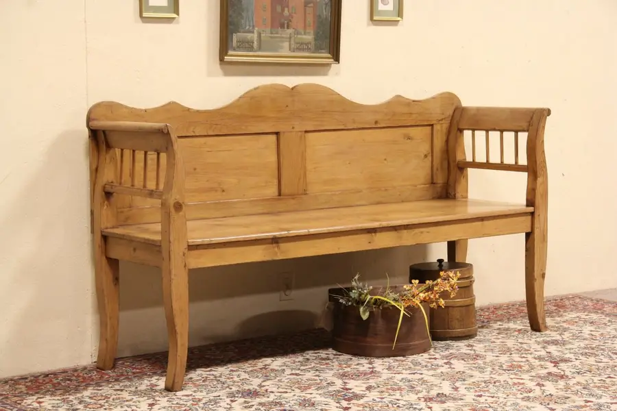 Photo of Country Pine 1890 Antique Scandinavian Bench or Settee