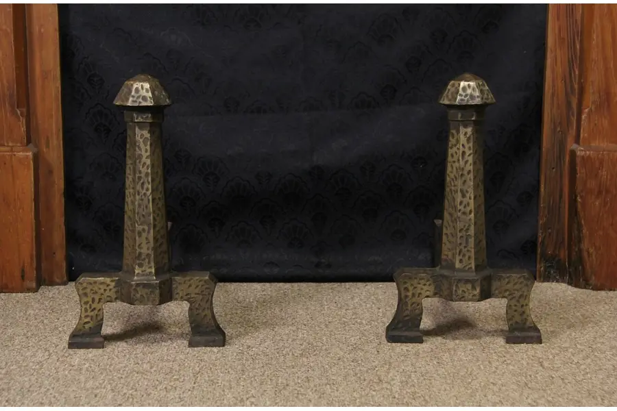 Photo of Pair of Arts & Crafts or Mission 1900 Antique Fireplace Andirons