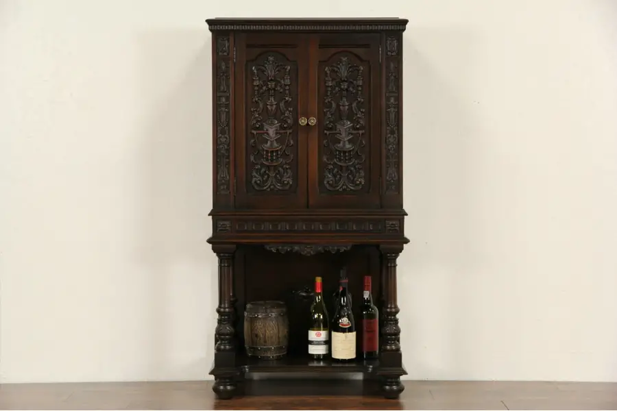 Photo of Renaissance Design Carved 1920's Bar Cabinet