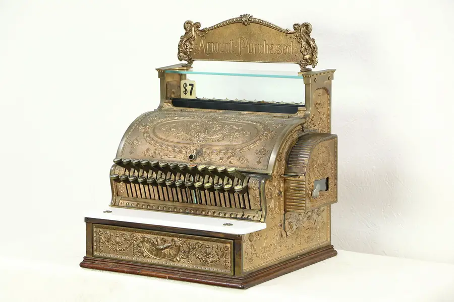Photo of National Cash Register, Antique 1900's, Brass Case