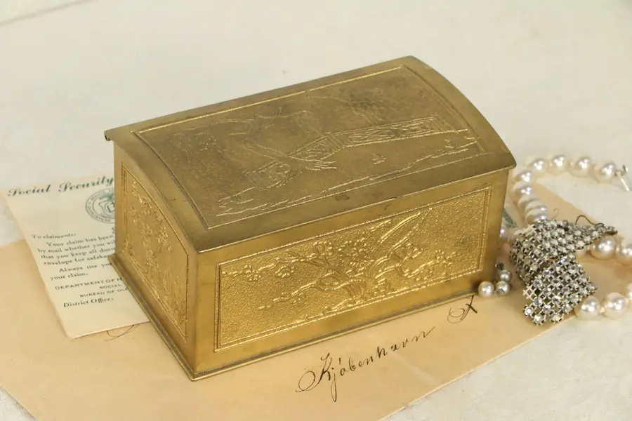Photo of Tiffany Studios Signed Antique Bronze Jewelry Box, Asian Motif