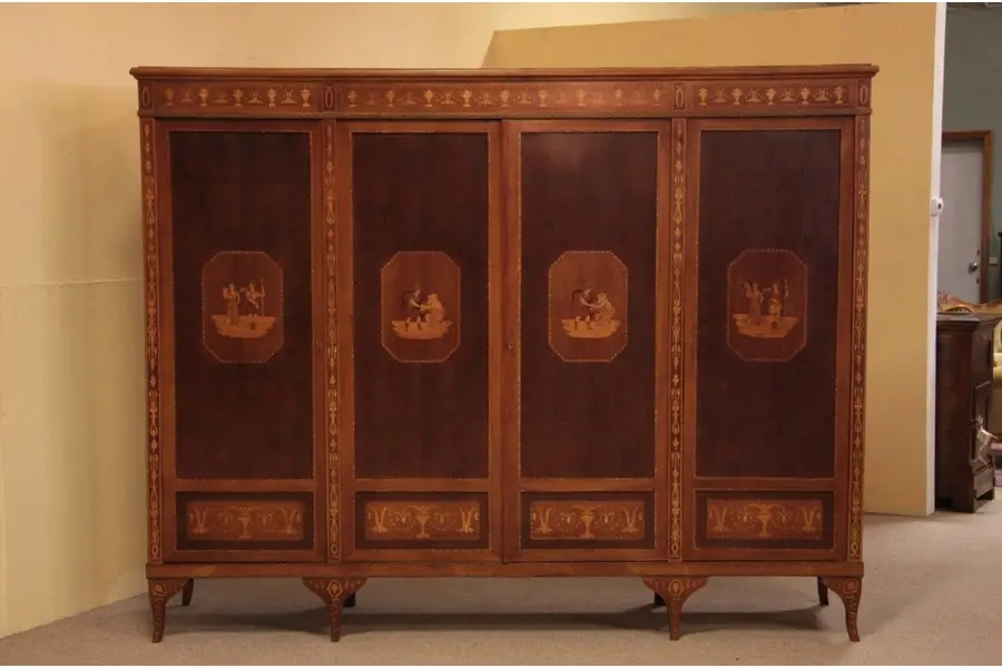 Photo of Marquetry Armoire, 4 Doors, Classical Scenes