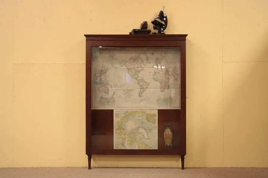 Photo of Antique Barbershop Mug Display Curio Cabinet