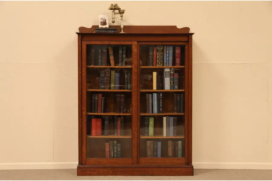 Photo of Quartersawn Oak Bookcase, Sliding Glass Doors