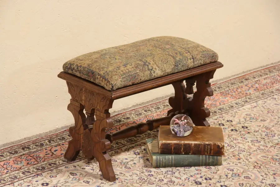 Photo of Eastlake Carved 1880 Antique Bench or Footstool