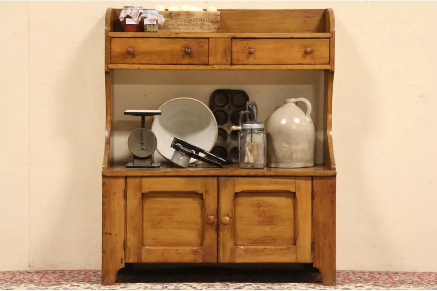 Photo of Country Primitive 1870 Antique Bucket Bench Cupboard circa 1895