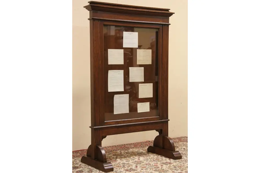 Photo of Oak 1910 Menu or Bulletin Display Cabinet, Announcement Message Board