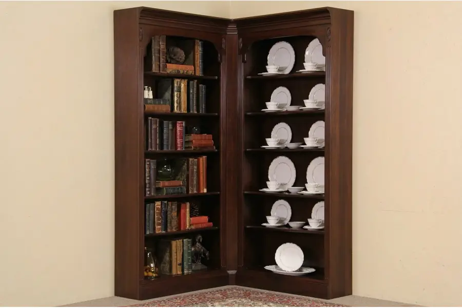 Photo of Ethan Allen Vintage Cherry Corner Bookcase, Adjustable Shelves