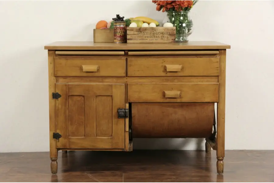Photo of Country Kitchen Pantry Cupboard Baker Cabinet, Swinging Flour Bin, Pat. 1905