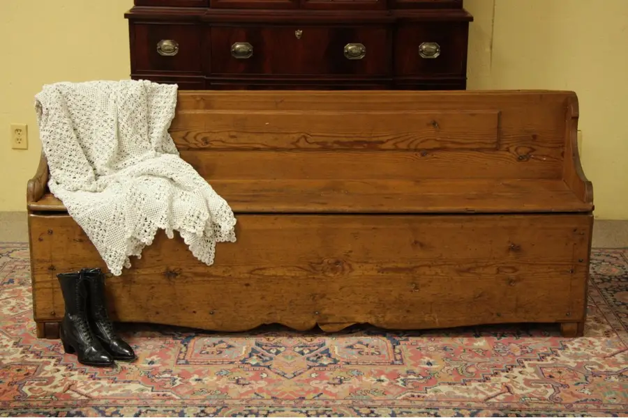 Photo of Antique Swedish Country Pine Bench, Trundle Bed