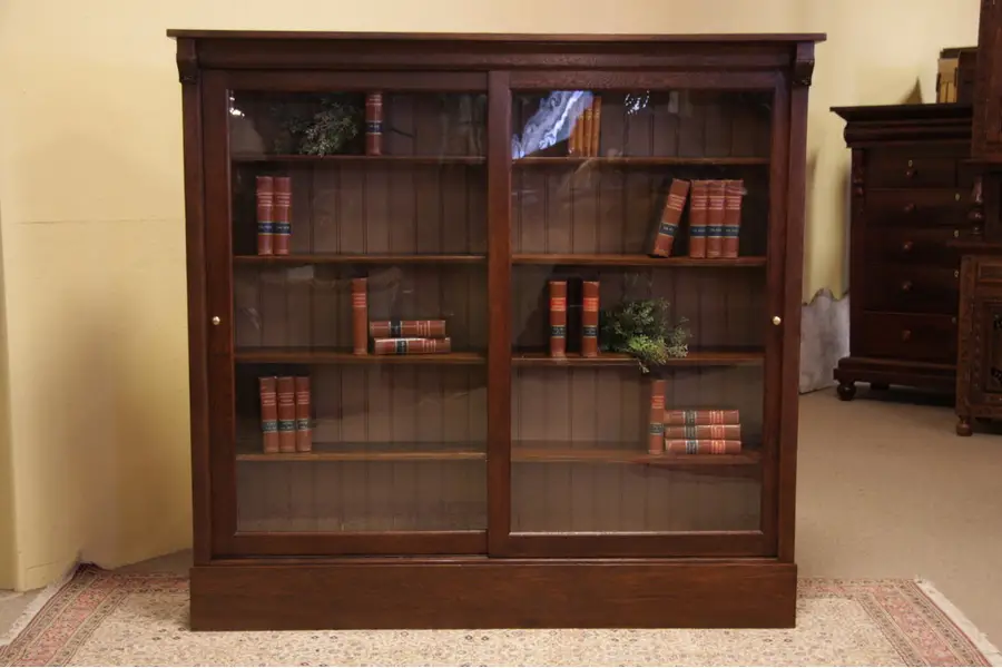 Photo of Victorian Oak Bookcase, Sliding Glass Doors
