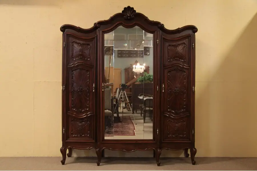 Photo of Antique Italian Triple Armoire, Mirror Door