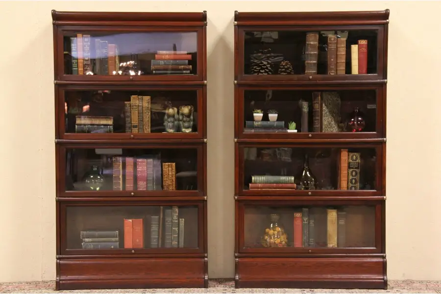 Photo of Pair Globe Wernicke 4 Stack Antique Mahogany Bookcases
