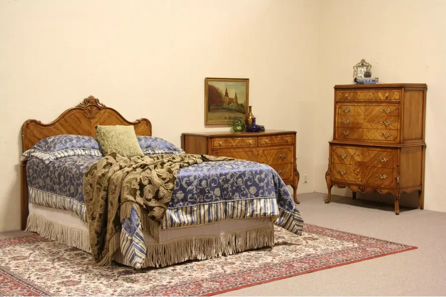 Photo of French Style 3 Pc 1940 Vintage Satinwood Bedroom Set