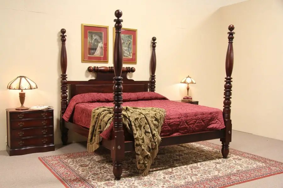 Photo of American Empire Antique 1840 King Size Mahogany Plantation Poster Bed