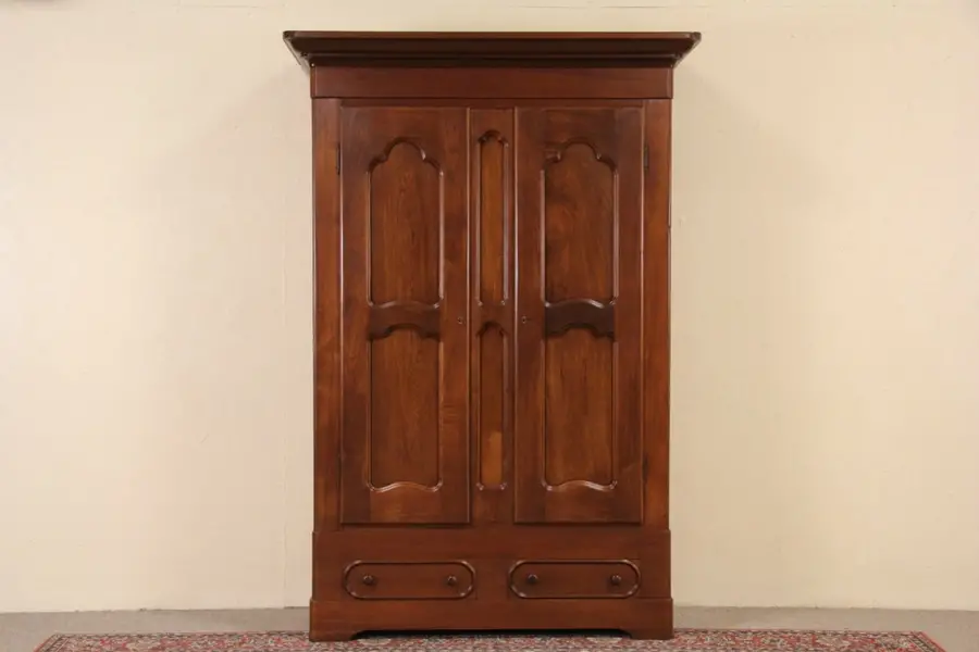Photo of Victorian Walnut 1850's Antique Armoire, Wardrobe or Closet, Signed St. Louis