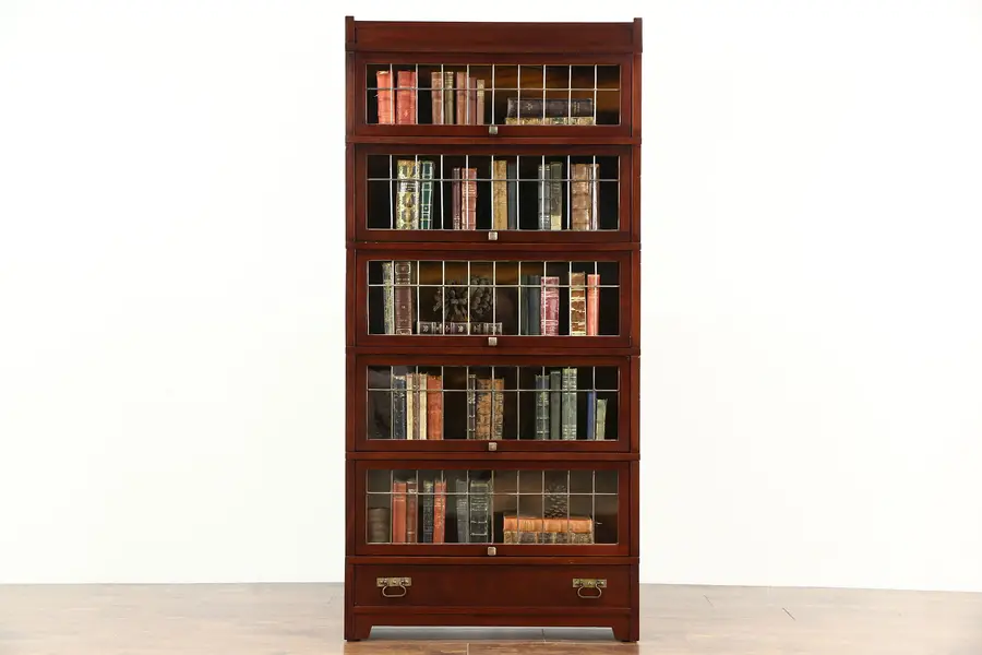 Photo of Globe Wernicke Mission Leaded Glass Mahogany Barrister Lawyer Stacking Bookcase