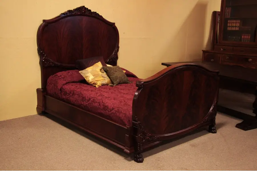 Photo of Carved Antique Flame Grain Mahogany Queen Bed