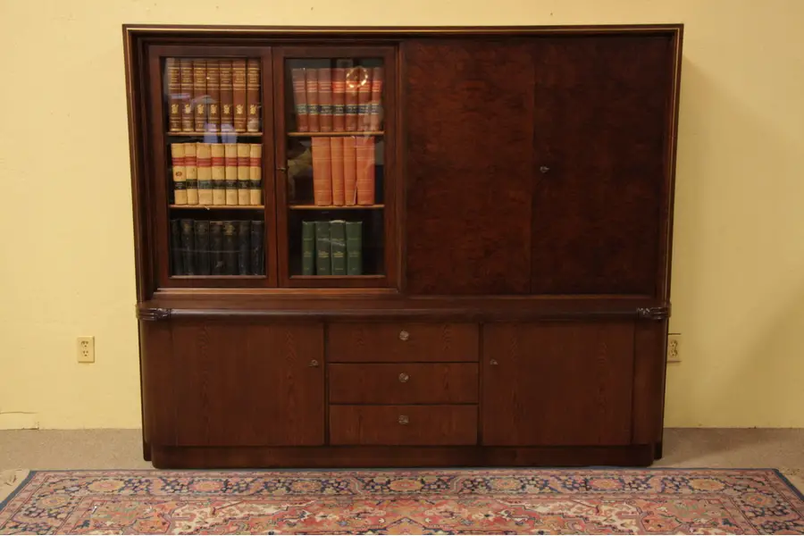 Photo of Art Deco 1930's Oak Bookcase Display Cabinet