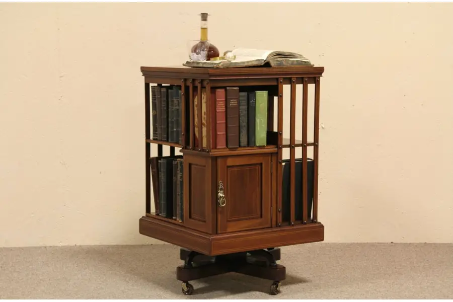Photo of Spinning Antique Chairside Bookcase