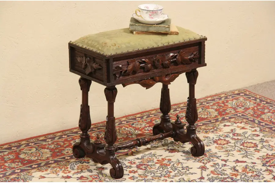 Photo of Victorian 1860 Antique Carved Walnut Slipper Bench