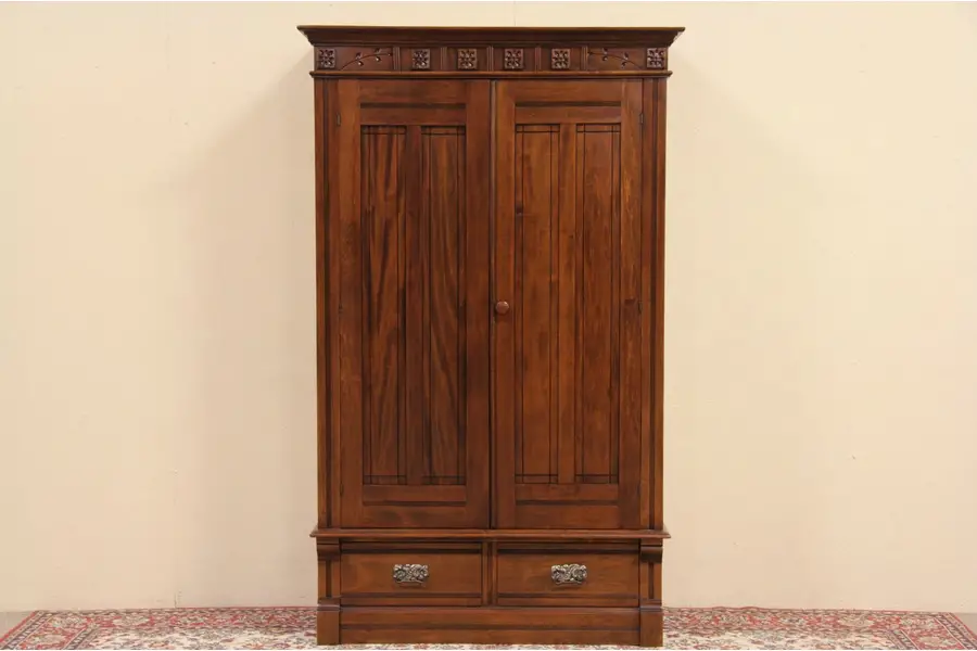 Photo of Eastlake Maple 1885 Antique Armoire or Wardrobe
