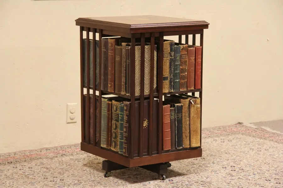 Photo of Revolving or Spinning English Inlaid Chairside Bookcase