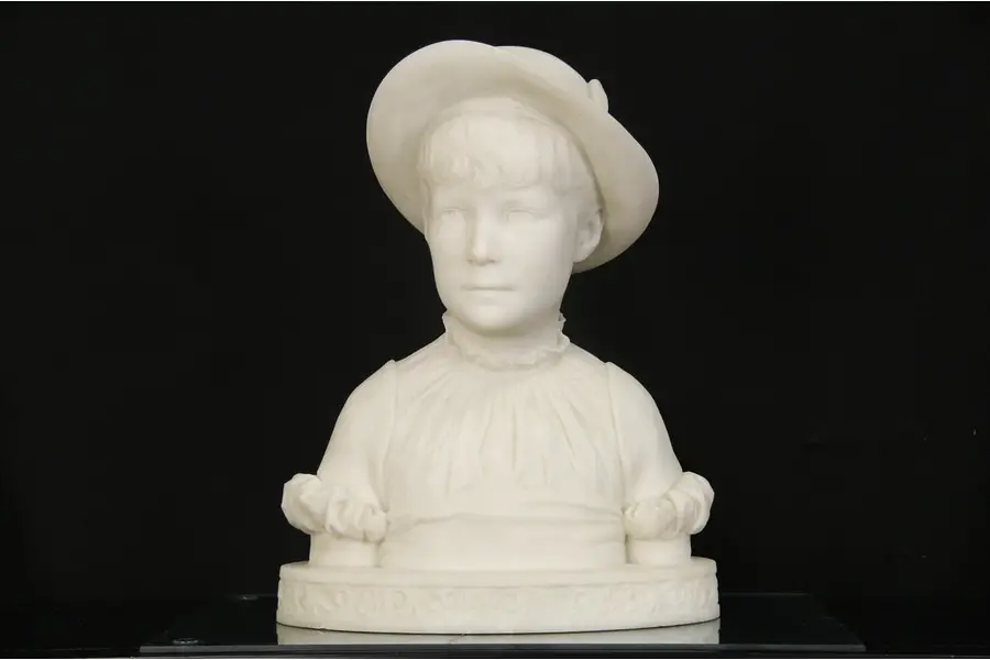 Photo of Bust of a Young Girl, 1880's Antique Marble Sculpture, signed John Donoghue