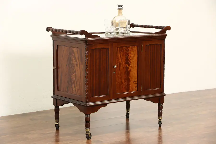 Photo of Bar Cabinet or Cart, 1930's Vintage Mahogany Rolling Beverage Trolley