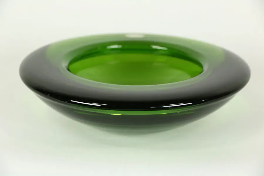 Photo of Green Blown Glass Vintage Bowl, Signed Murano, Italy