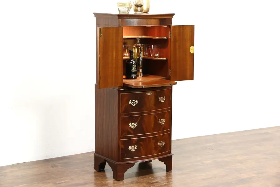 Photo of English Traditional Vintage Lighted Mahogany Bar Cabinet, Signed Burton