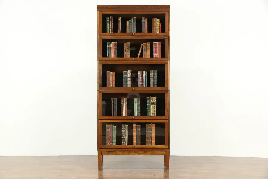 Photo of Walnut 5 Stack 1920 Antique Lawyer Barrister Bookcase, Signed Lundstrom