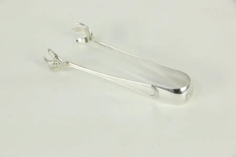 Photo of Sterling Silver Antique Sugar Tongs, Signed Dickinson