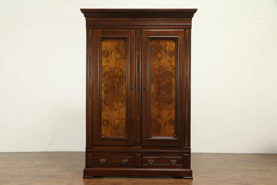 Photo of Victorian Eastlake Antique Walnut Armoire, Wardrobe or Closet