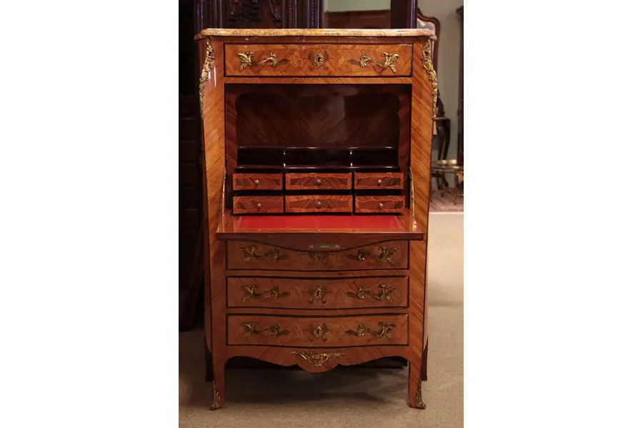 Photo of French Marquetry Secretary Desk, Marble Top