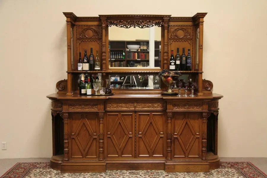 Photo of Oak & Leaded Glass Back Bar Sideboard