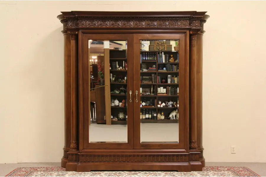 Photo of Renaissance Carved Antique 1910 Armoire, Beveled Mirror Doors