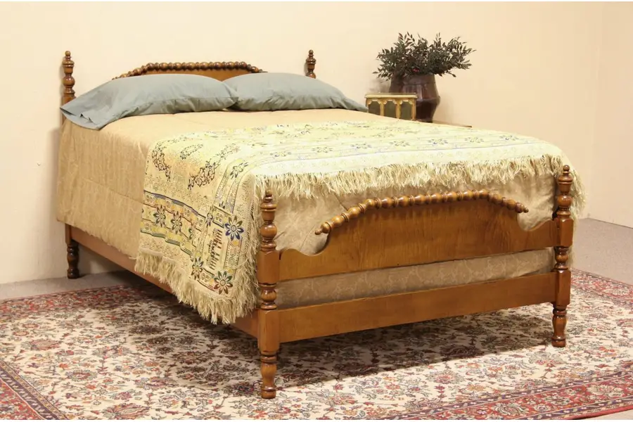 Photo of Curly Maple Antique 1900 Full Size Spool Bed