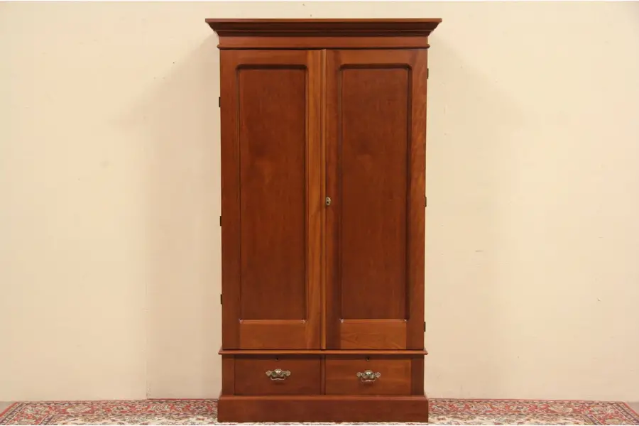Photo of Eastlake 1880 Antique Cherry Armoire or Wardrobe