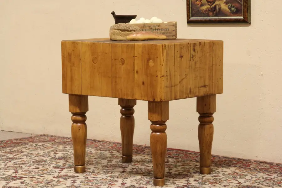 Photo of Maple 1900 Antique Butcher Chopping Block for Kitchen Island or Wine Tasting