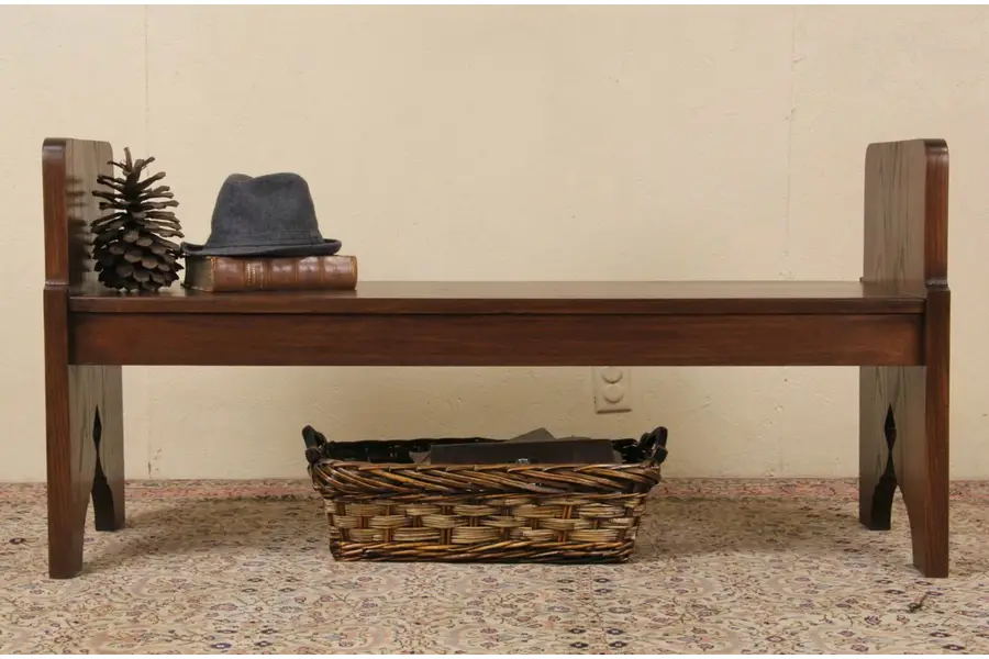 Photo of Oak 1910 Antique Courthouse Hall Bench, Double Sided