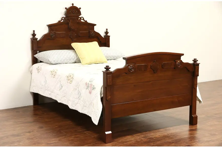 Photo of Victorian Carved Walnut 1875 Antique Full Size Bed