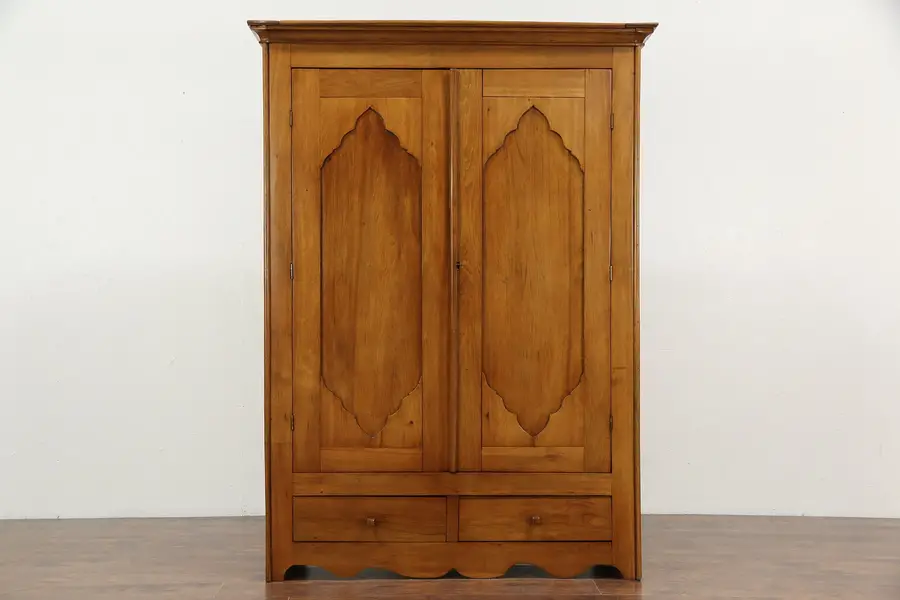 Photo of Victorian 1850 Antique Hand Crafted Butternut Armoire, Wardrobe or Closet