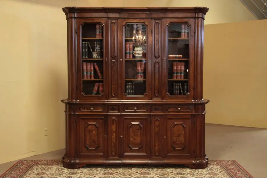 Photo of Triple 7' Bookcase, Glass & Burl