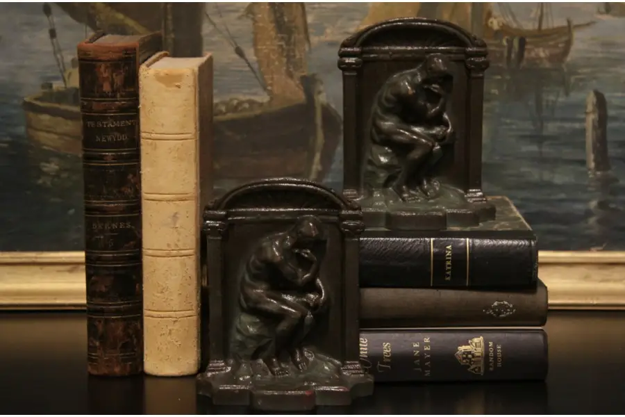 Photo of Rodin "The Thinker" Antique 1900 Pair Bronze Bookends