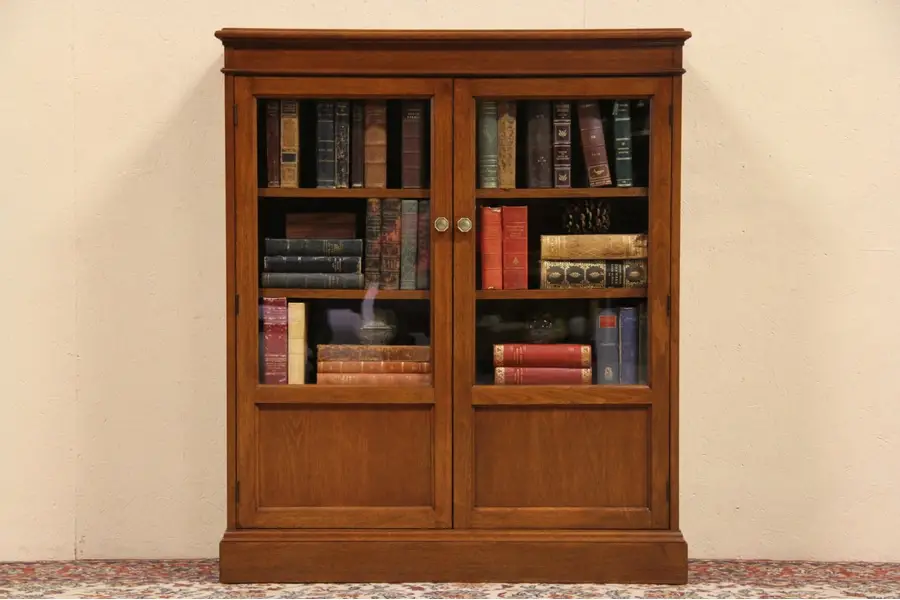Jofco Vintage Walnut Executive Bookcase, Glass Doors